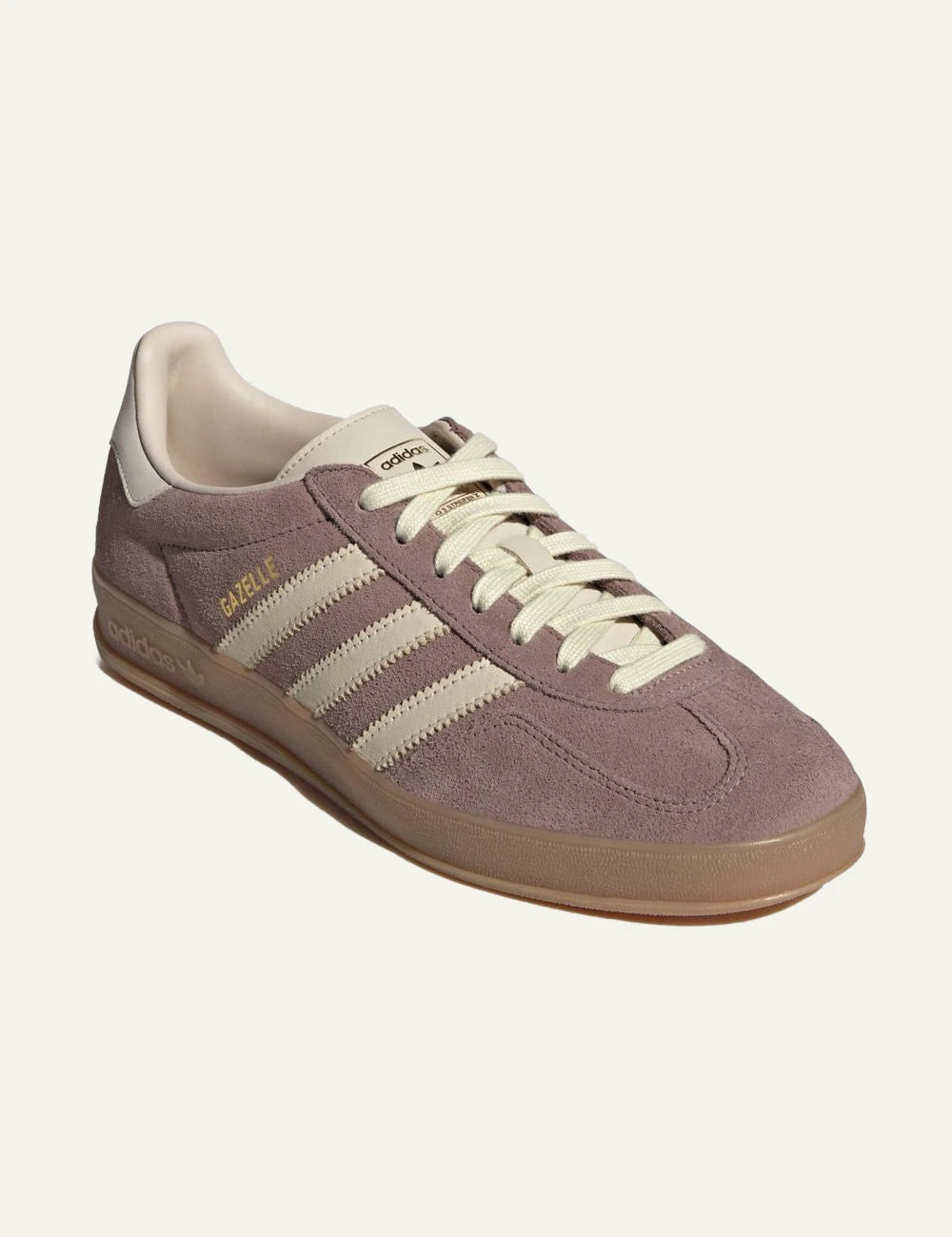 adidas Originals Gazelle Indoor sneakers in Trace Brown suede with Warm Vanilla angled