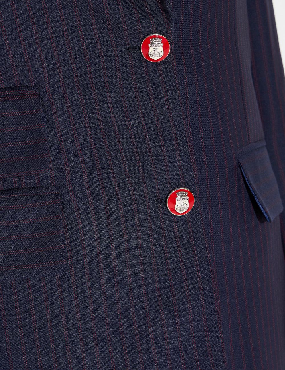 Women's Elisabetta Franchi dark blue pinstripe wool oversized blazer with logo buttons detail