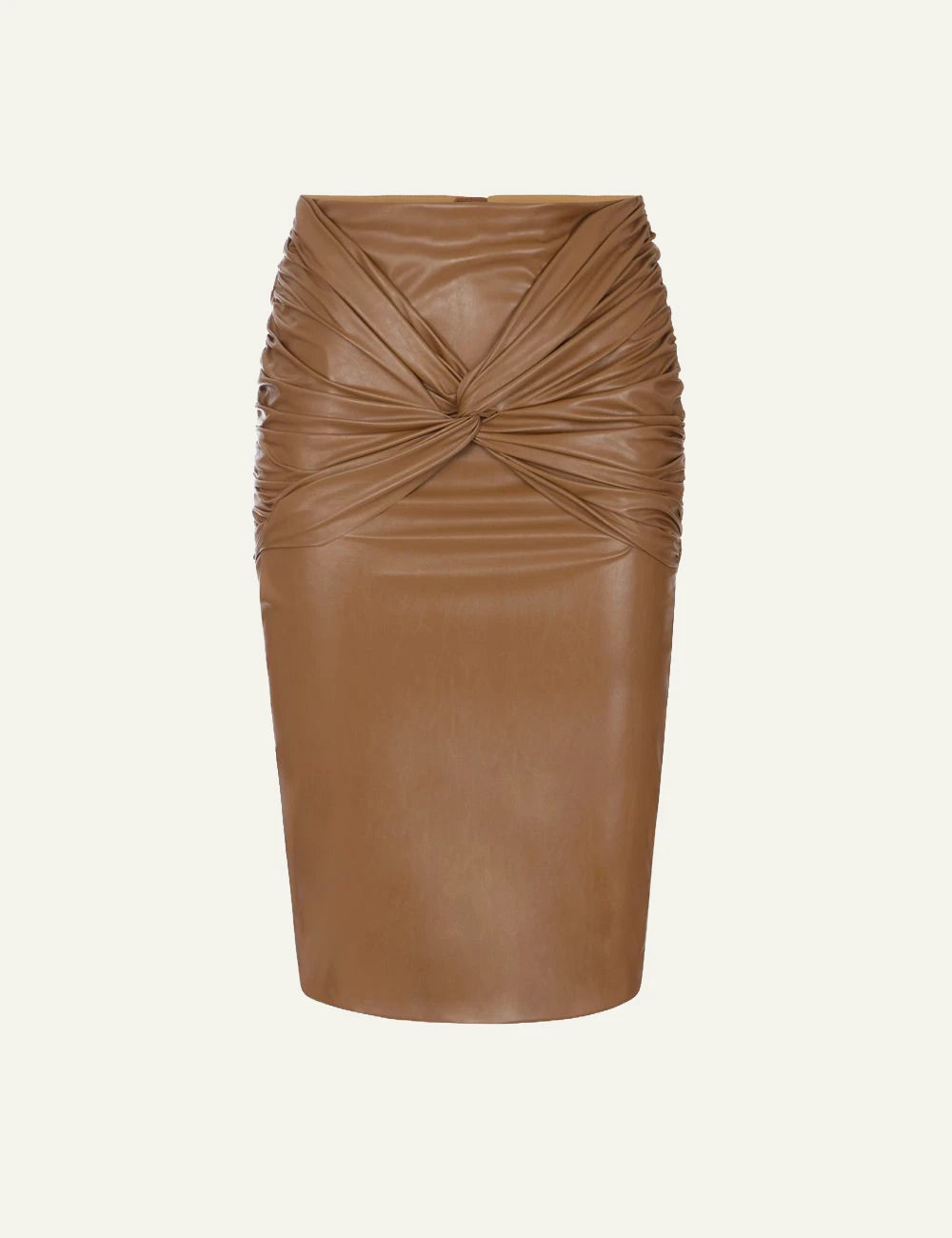 Elisabetta Franchi women's brown leather-effect midi skirt with front knot and draped detailing