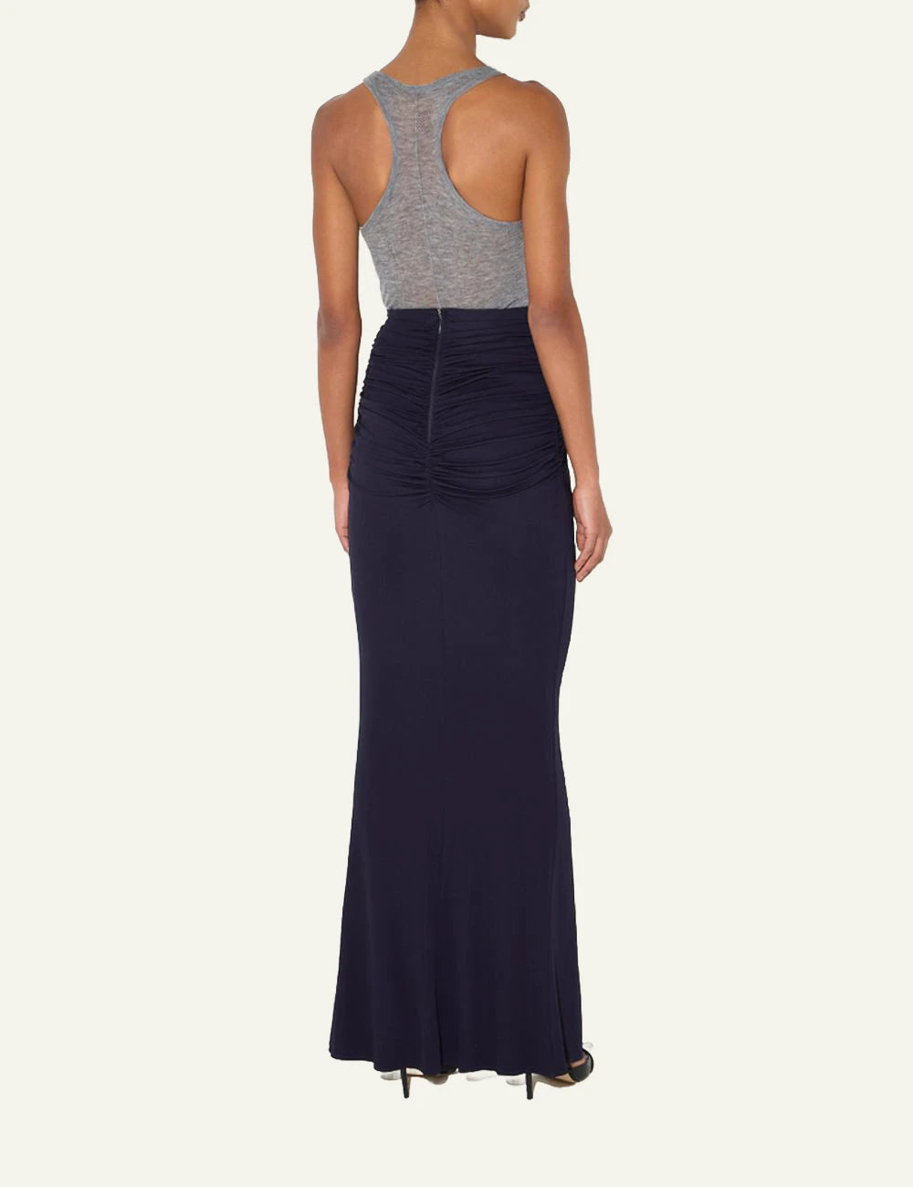 Women's Elisabetta Franchi dark blue crepe jersey maxi skirt with gold logo detail back
