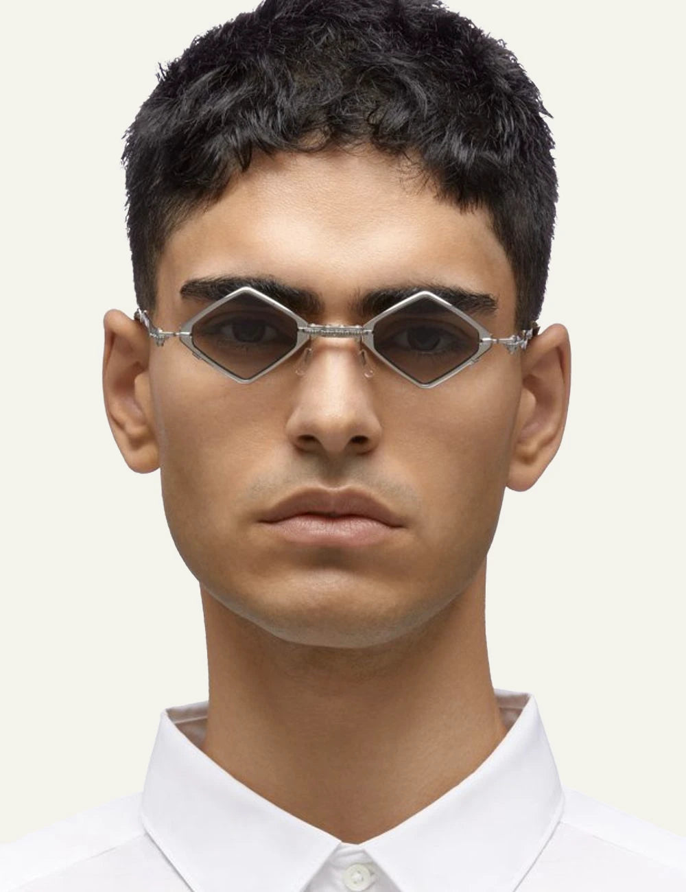Kuboraum H80 silver geometric sunglasses light grey lenses front model view