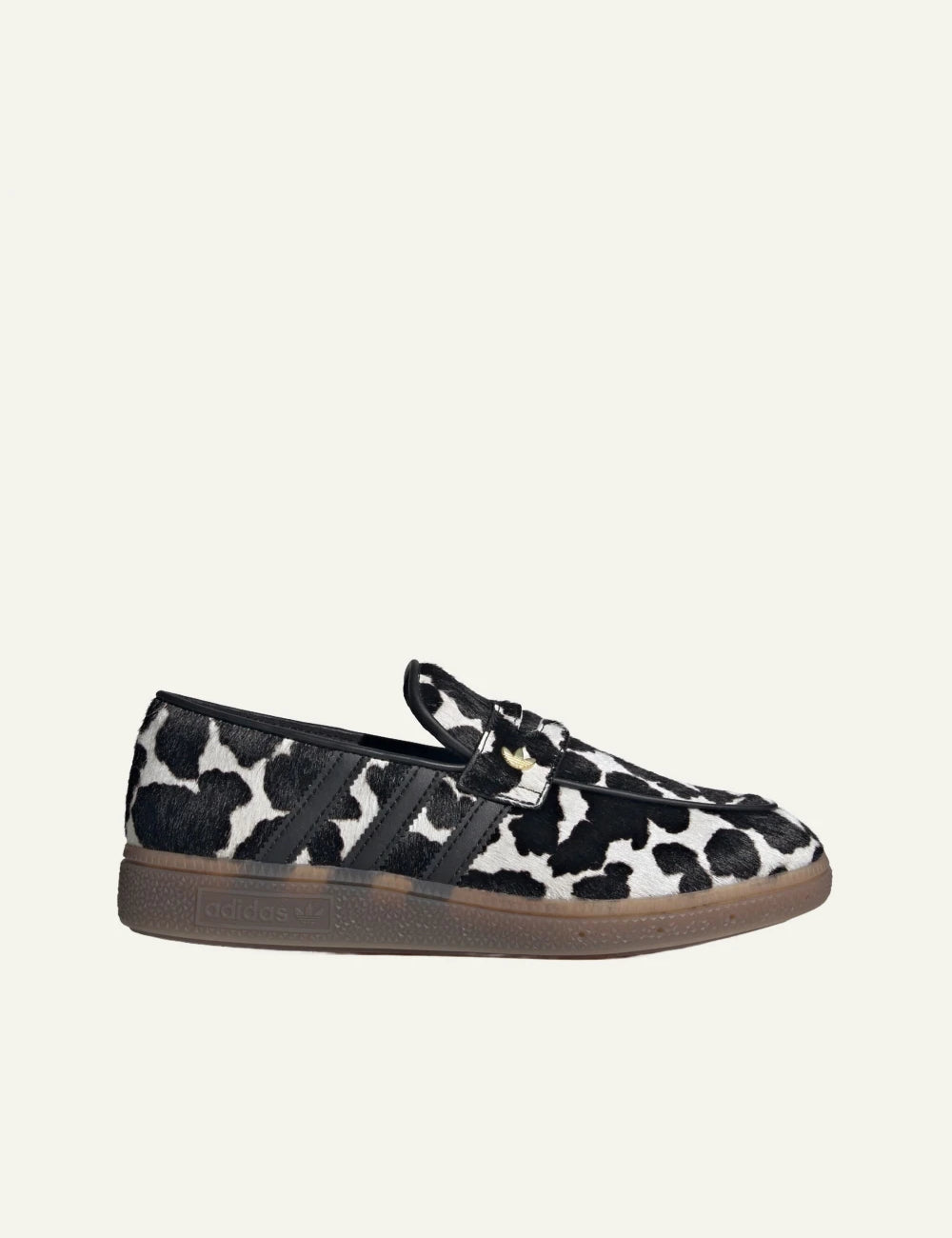 Adidas Originals Handball Spezial women's black and white cow print loafers side view