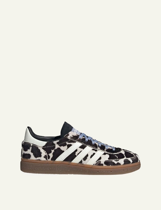 Women's Adidas Originals Handball Spezial sneakers in black and off white animal print with gum sole