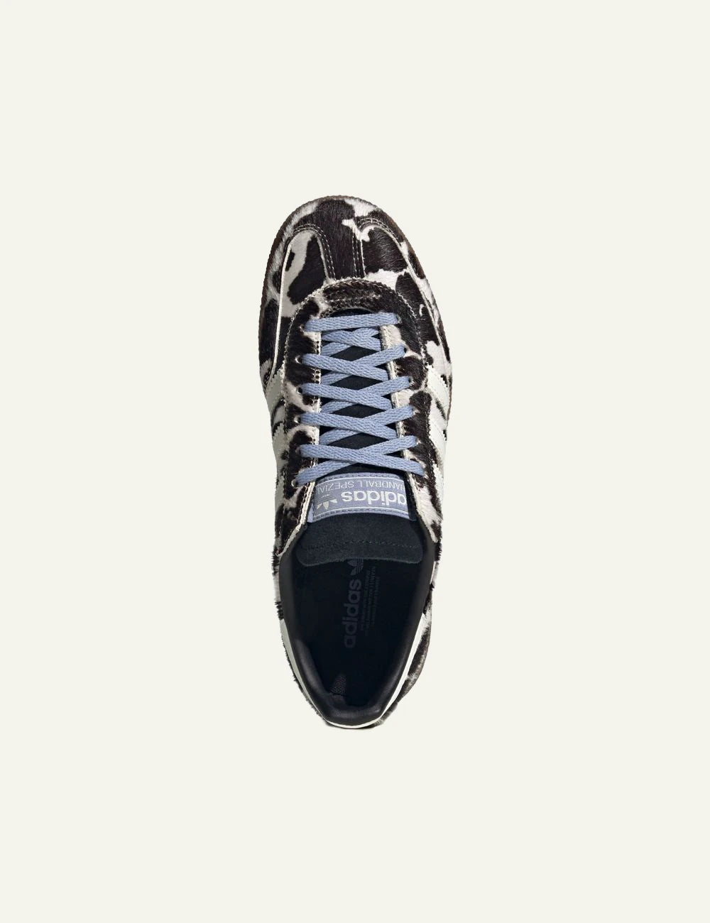 Women's Adidas Originals Handball Spezial sneakers in black and off white animal print with gum sole top