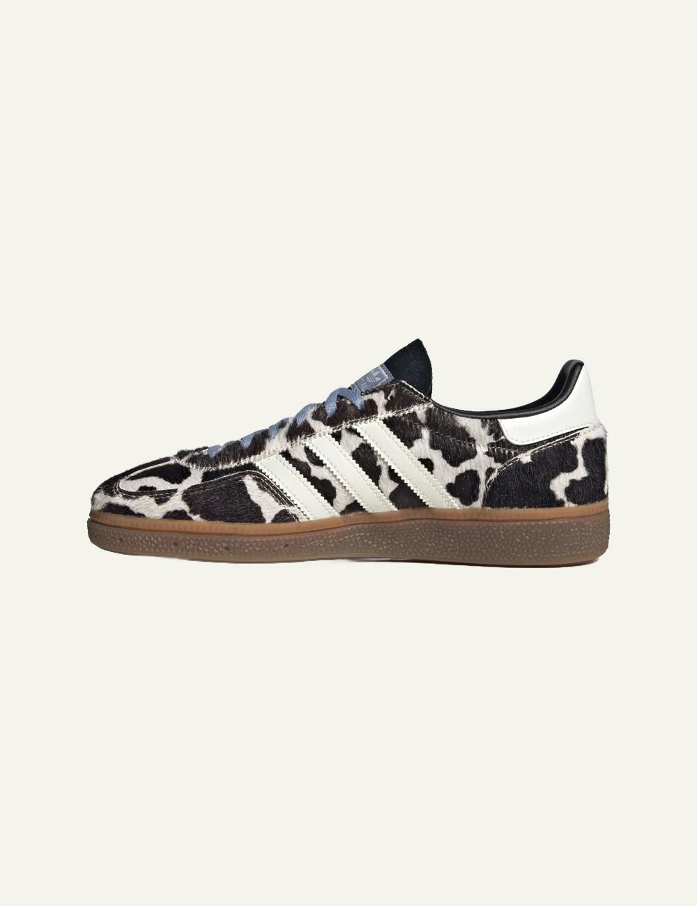 Women's Adidas Originals Handball Spezial sneakers in black and off white animal print with gum sole profile