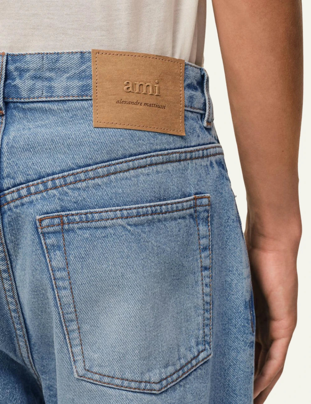 ami paris indigo denim bermuda shorts wide leg back logo view