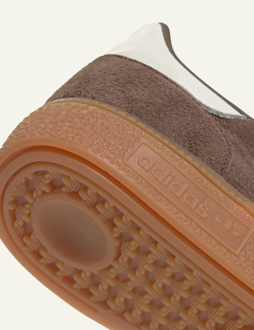 Women's adidas Originals Handball Spezial brown suede and leather sneakers with off-white 3-Stripes and gum sole back