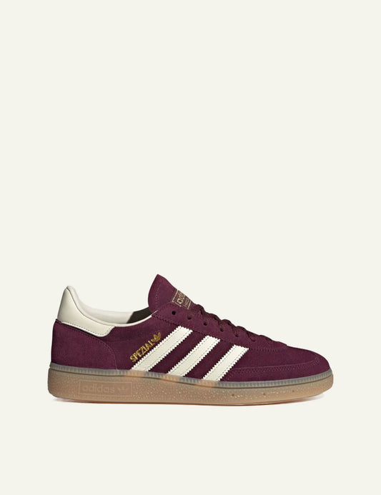 Women's adidas Originals Handball Spezial burgundy suede sneakers with cream leather stripes and gum sole