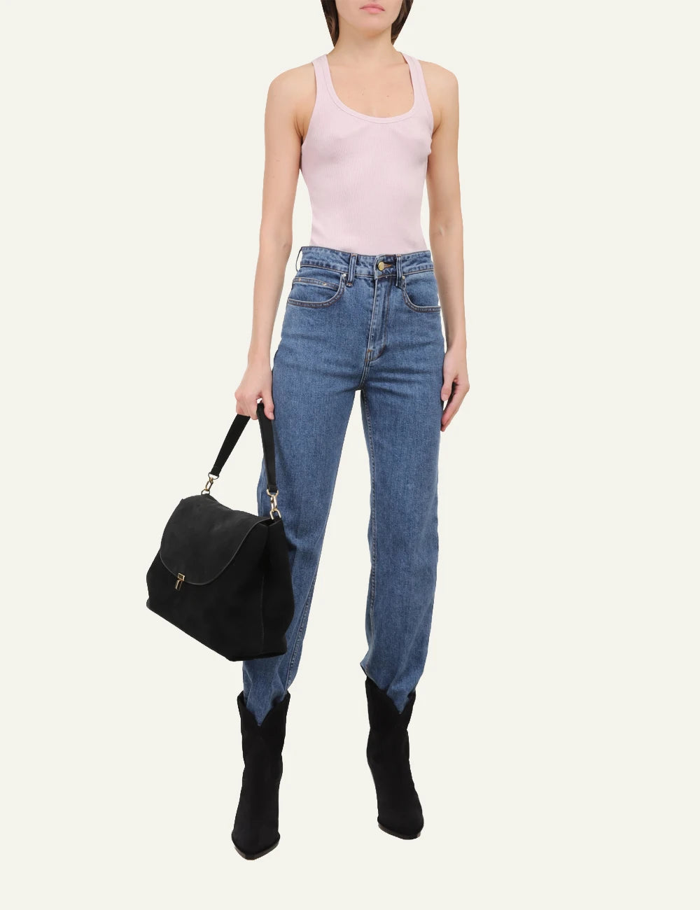 Isabel Marant pink ribbed tank top worn look front