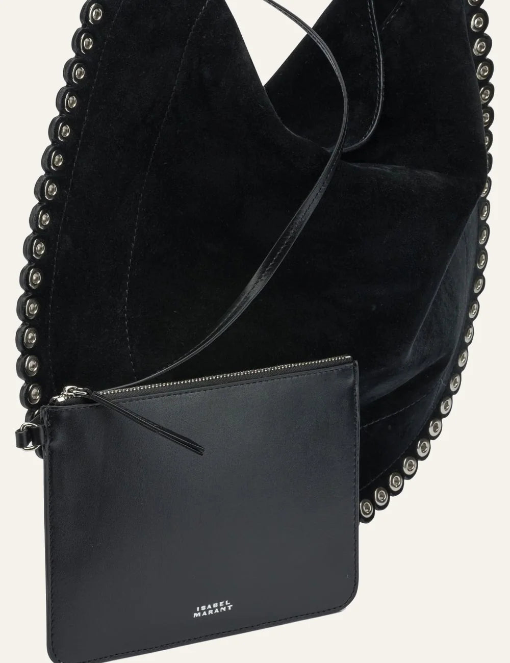 Isabel Marant black suede hobo bag με αποσπώμενο leather pouch