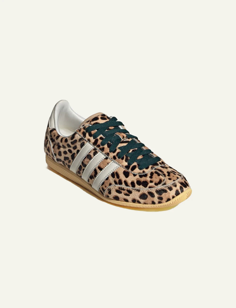 Adidas Originals Japan leopard print pony hair leather sneakers in Magic Beige angled