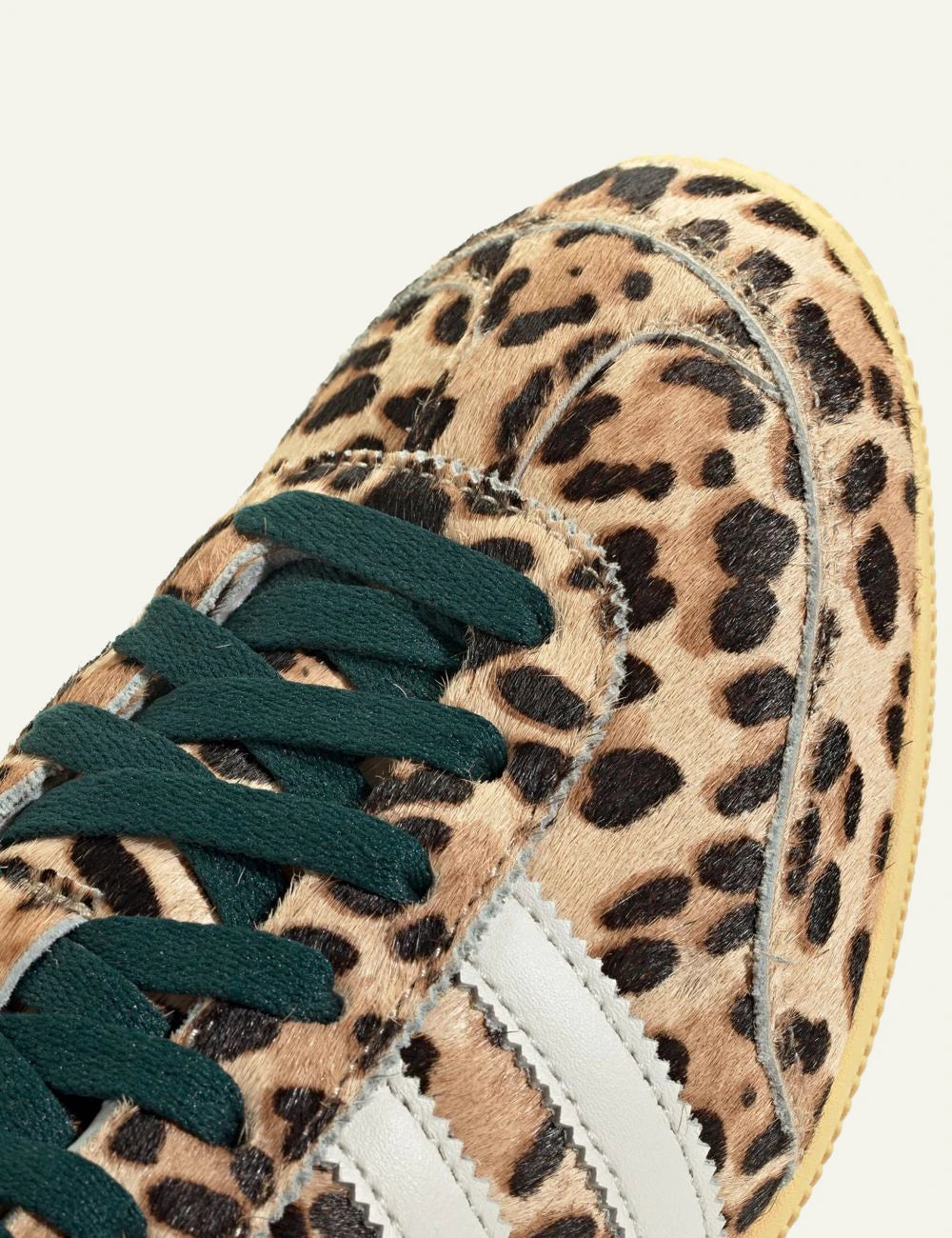 Adidas Originals Japan leopard print pony hair leather sneakers in Magic Beige angled front