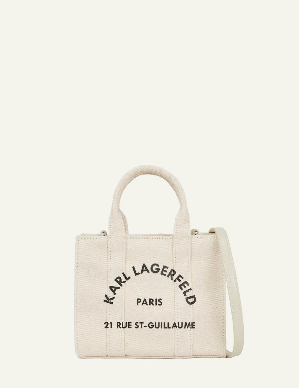 Karl Lagerfeld canvas tote bag front view structured square shape