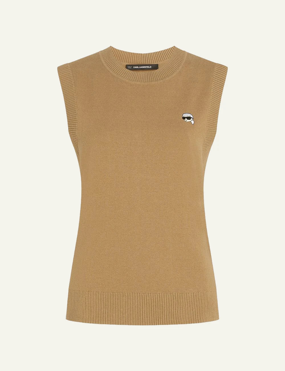 Karl Lagerfeld Ikon sleeveless knit vest beige front view