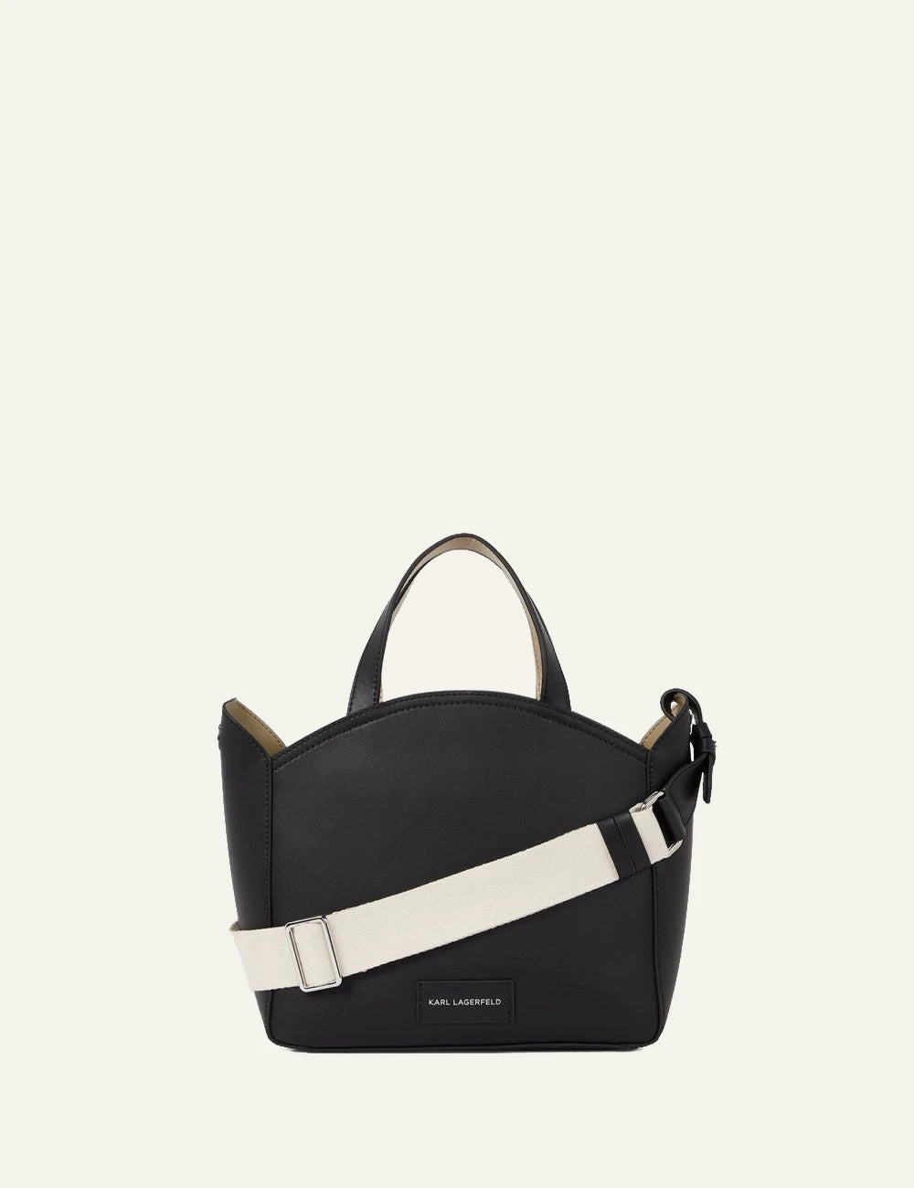 Karl Lagerfeld small black tote bag with logo strap and top handles back