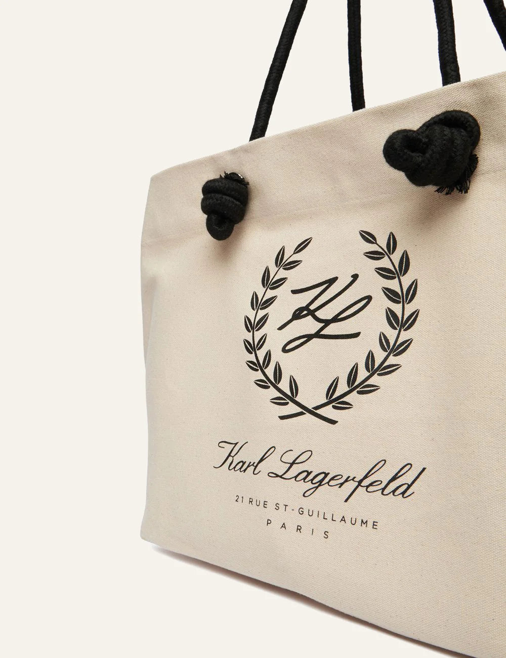 Karl Lagerfeld Hotel Karl Crest Canvas Bag Beige Rope Handle Detail