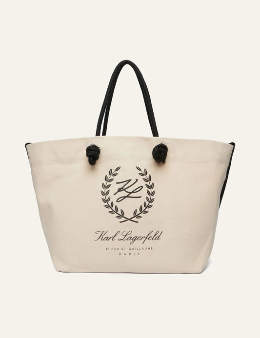 Karl Lagerfeld Hotel Karl Crest Canvas Bag Beige Front Logo