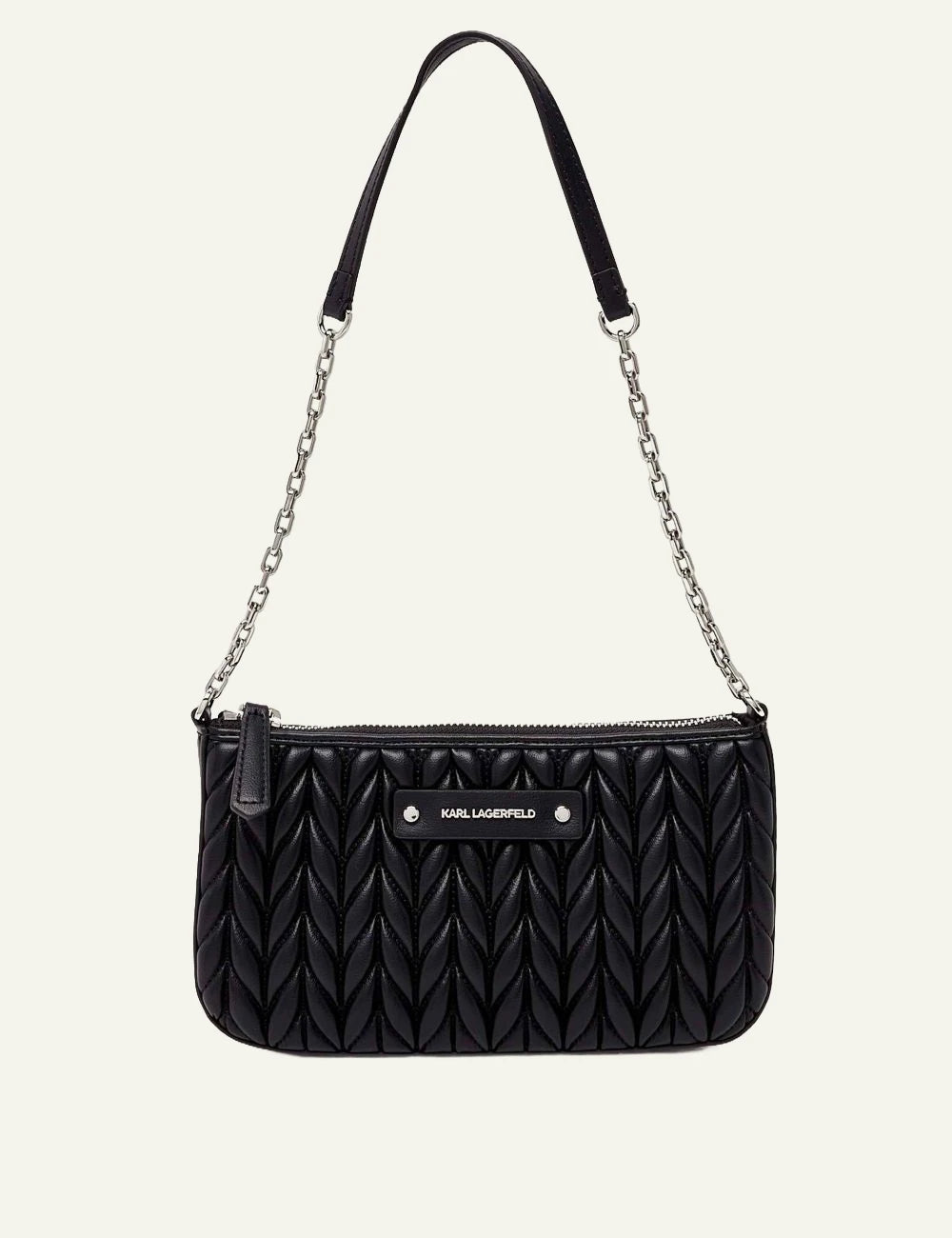 Karl Lagerfeld K-Weave shoulder pouch black studio front view