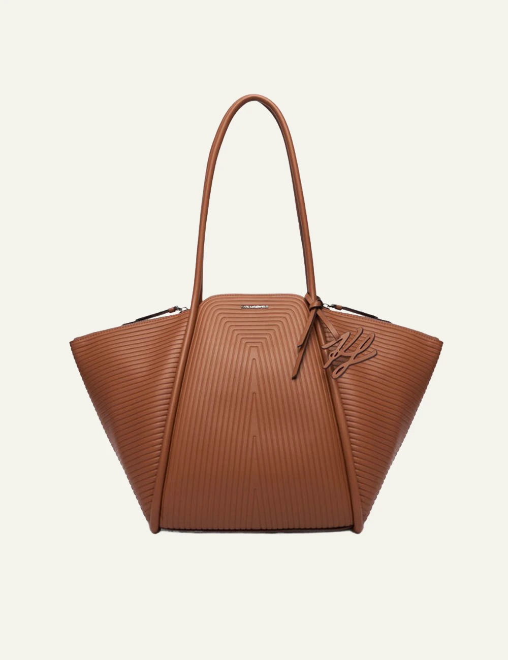 Karl Lagerfeld KWellen tote bag brown front view with logo charm