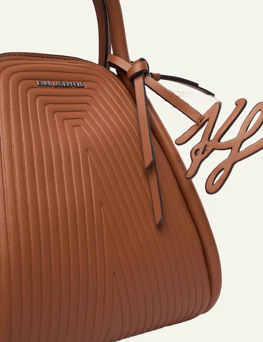 Karl Lagerfeld K Wellen tote brown close up ribbed texture logo detail