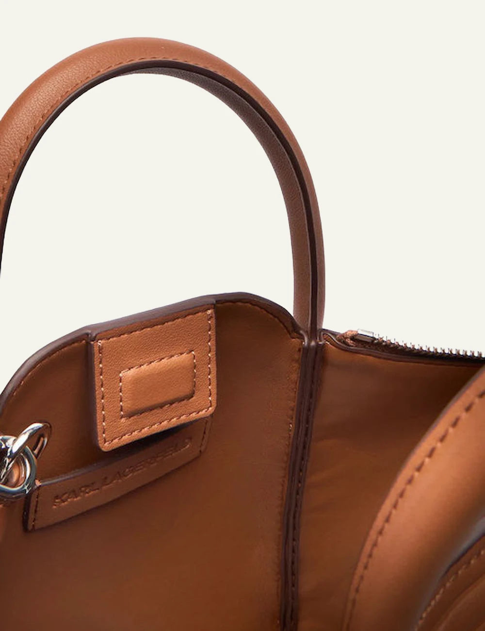 Karl Lagerfeld K Wellen small tote brown top handle interior view