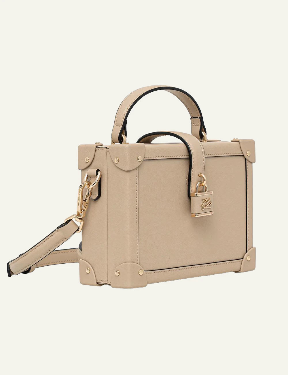 Side view Karl Lagerfeld small trunk bag safari beige side view