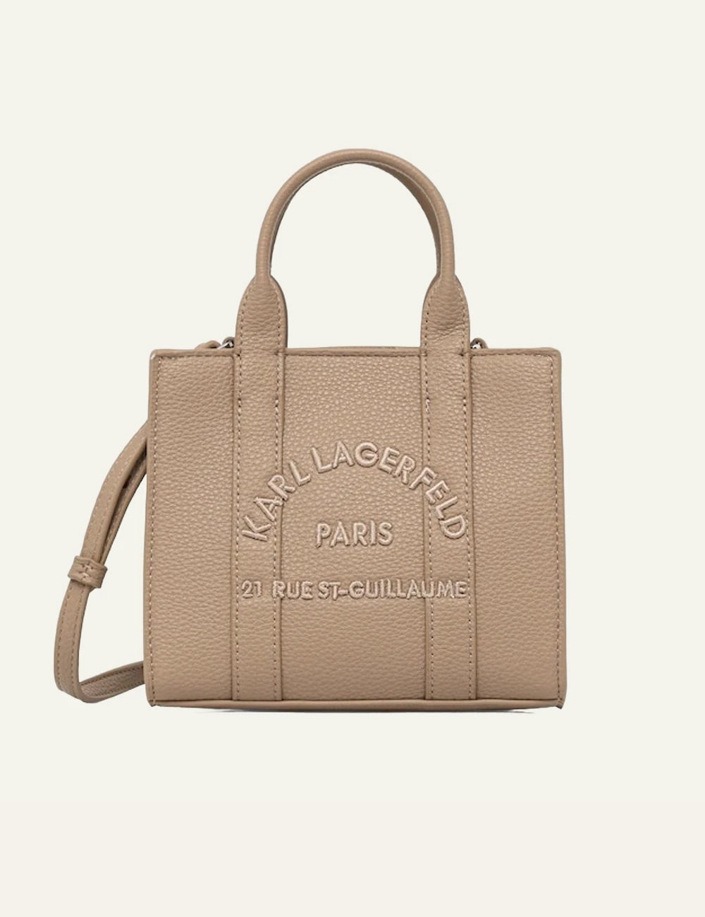 Karl Lagerfeld Paris small tote bag beige front view