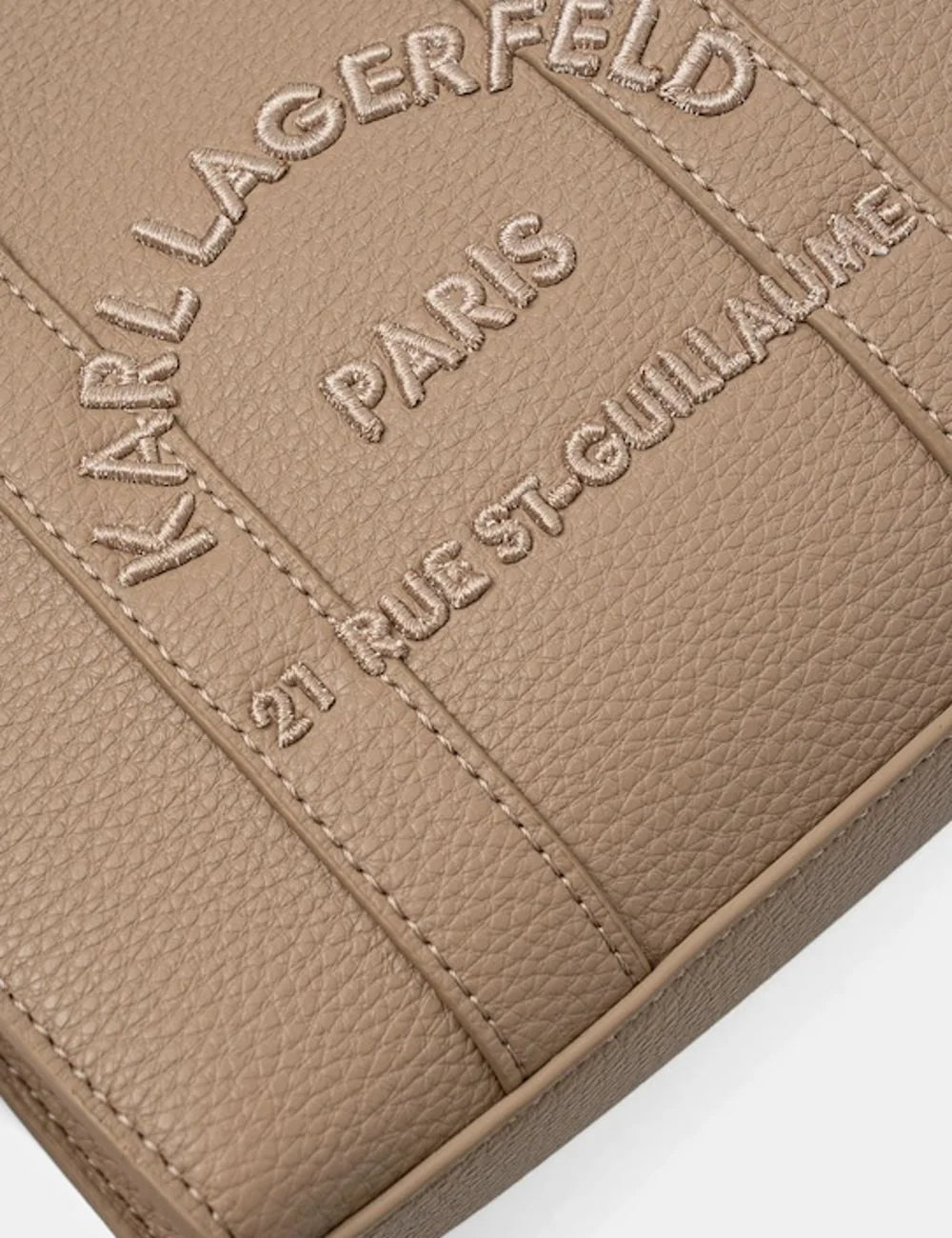 Karl Lagerfeld Paris small tote bag beige logo embroidery detail