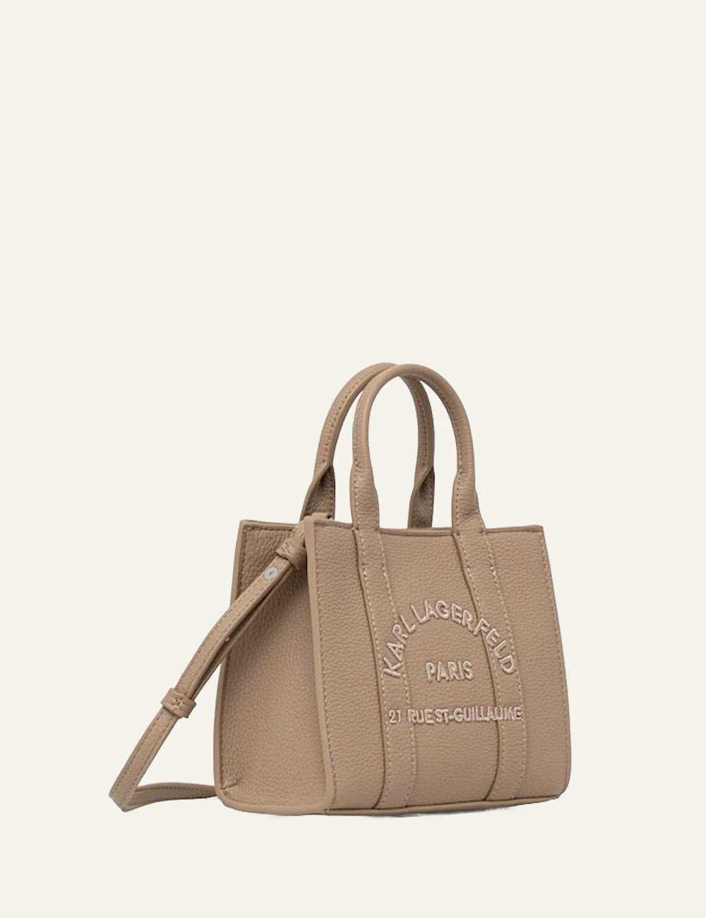 Karl Lagerfeld Paris small tote bag beige side view strap