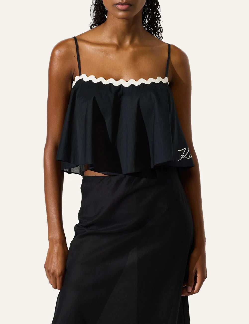 Karl Lagerfeld Signature Scallop Beach Top Black Front
