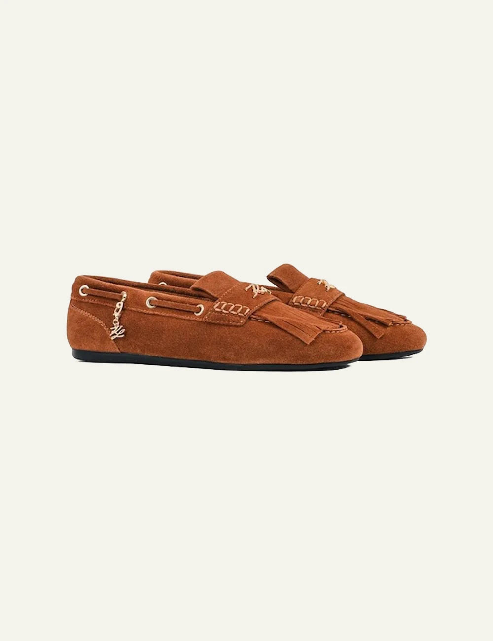 Karl Lagerfeld suede loafers brown side view