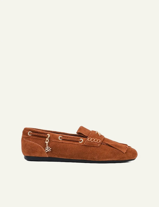 Karl Lagerfeld suede loafers brown angled pair