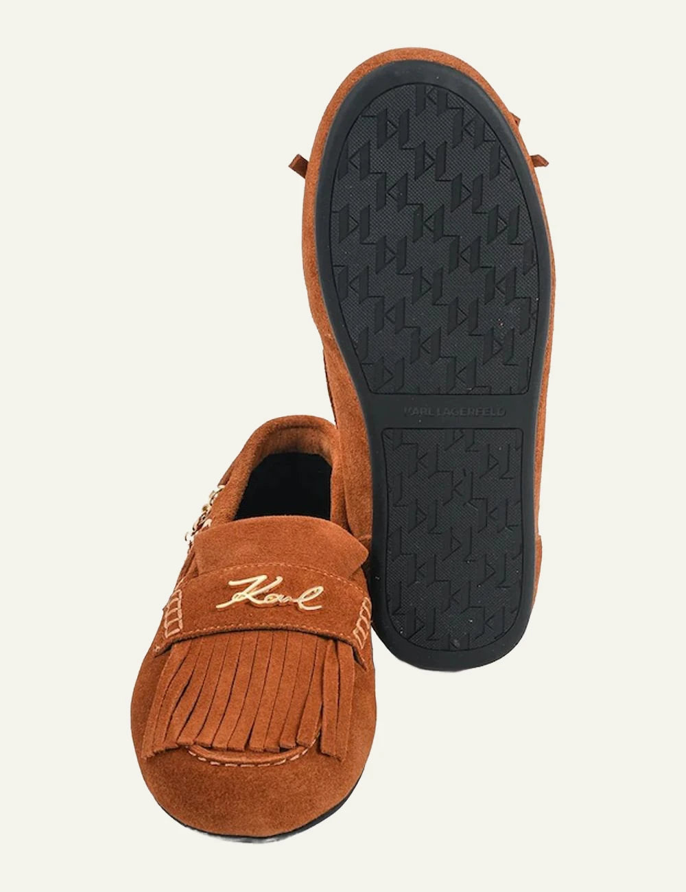 Karl Lagerfeld suede loafers brown sole detail
