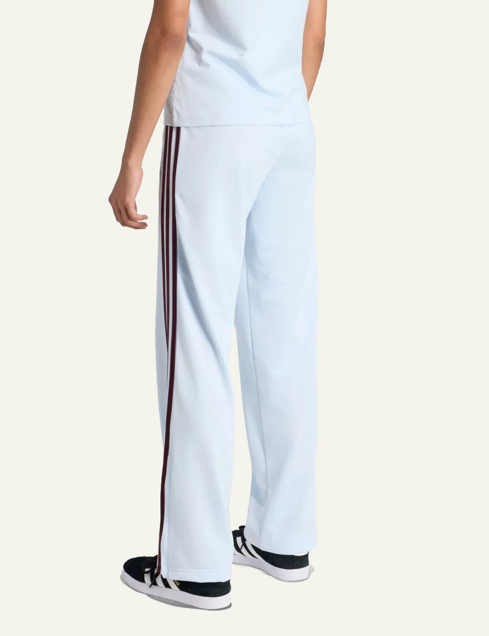 adidas firebird track pants crystal sky maroon stripes back view