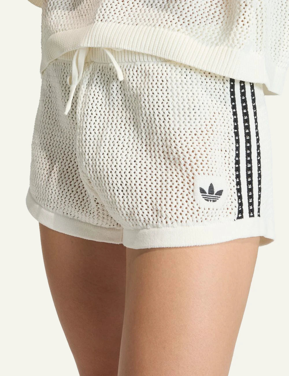 Adidas Originals crochet shorts off white front  detail view