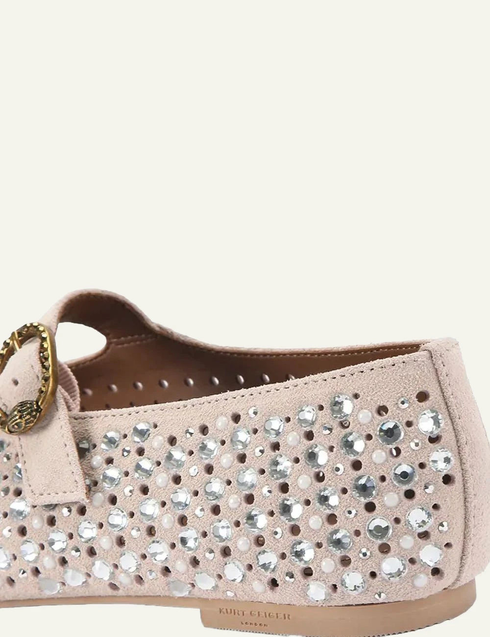 Mayfair Ballet Flat Kurt Geiger London nude suede heel view crystals