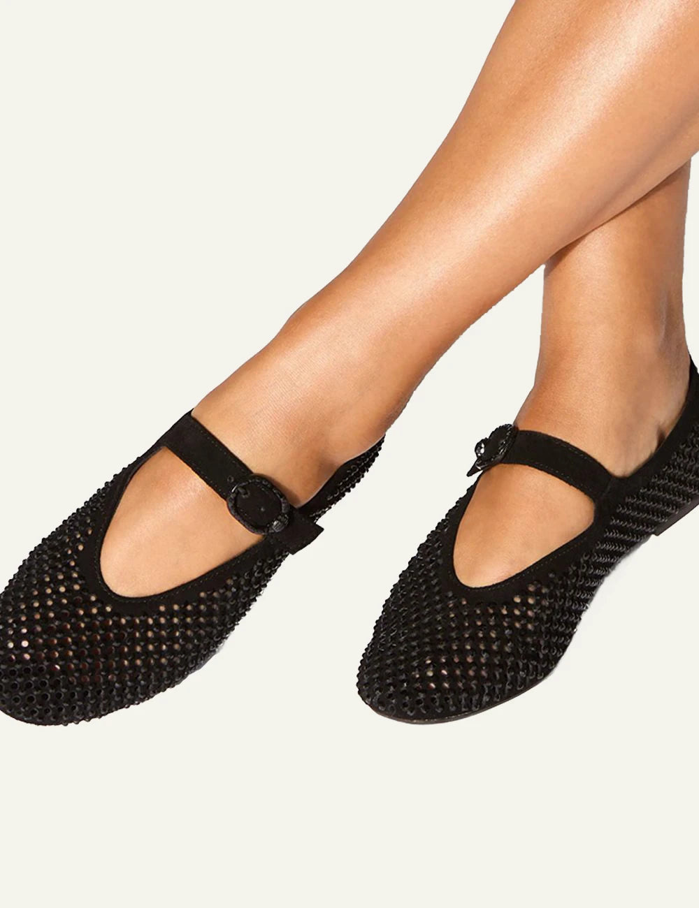 Mayfair Ballet Flat Kurt Geiger London black suede crystals worn on model