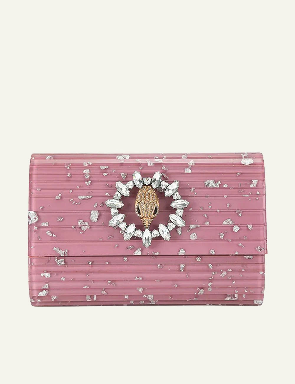 Kurt Geiger Party Eagle C clutch pink front view με crystal eagle logo