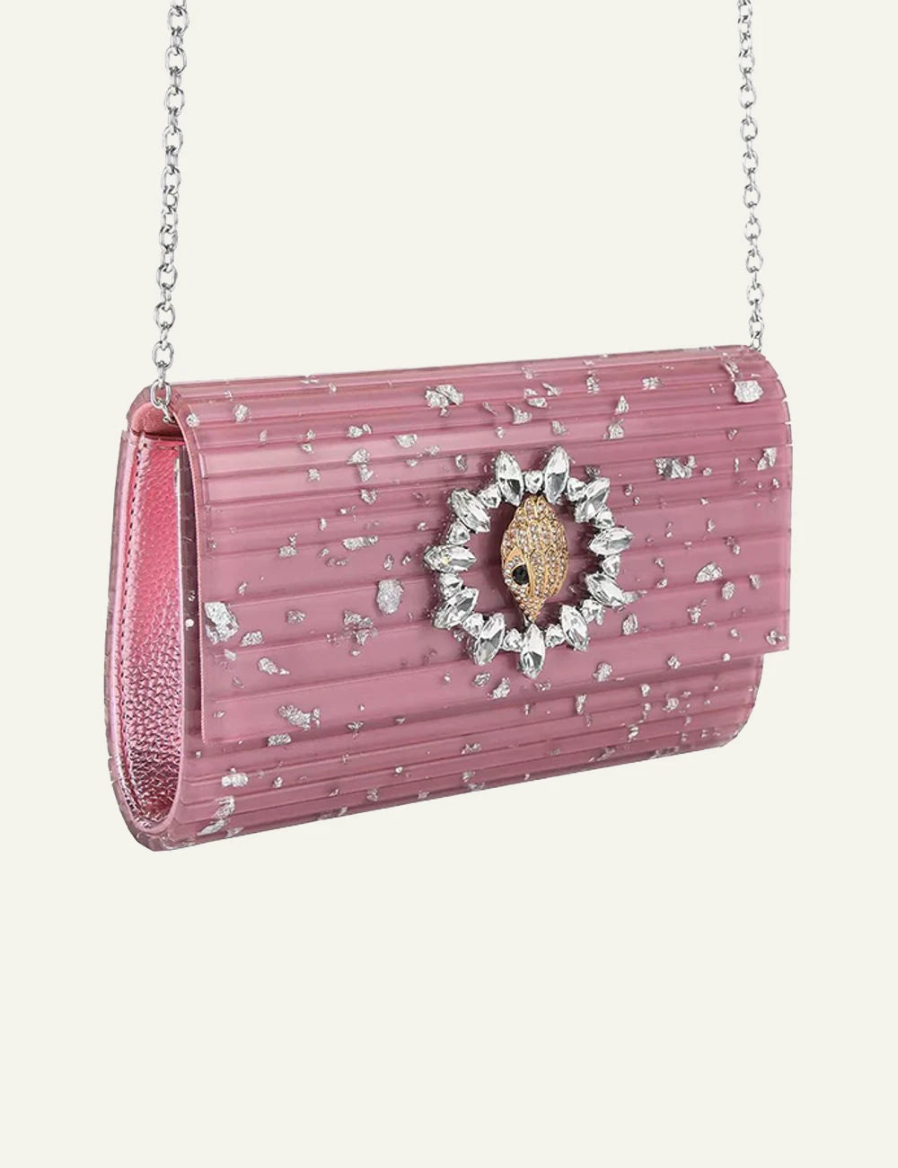 Kurt Geiger Party Eagle C clutch pink with chain strap evening look