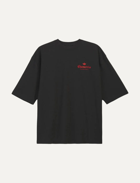 Men's adidas x Willy Chavarria black cotton T-shirt with red logo and graphic print