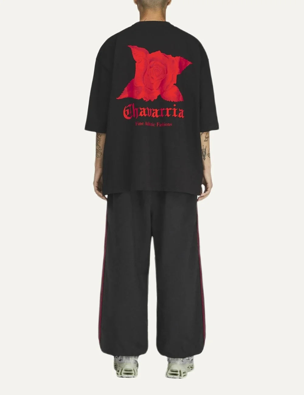 Men's adidas x Willy Chavarria black cotton T-shirt with red logo and graphic print back