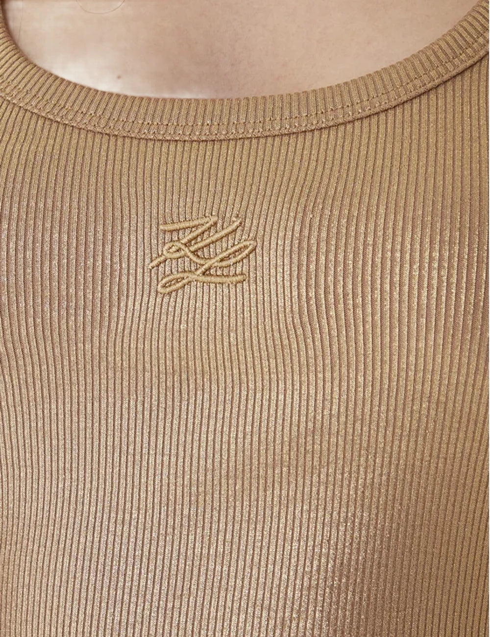 Karl Lagerfeld Rib Tank Top Gold Logo Detail