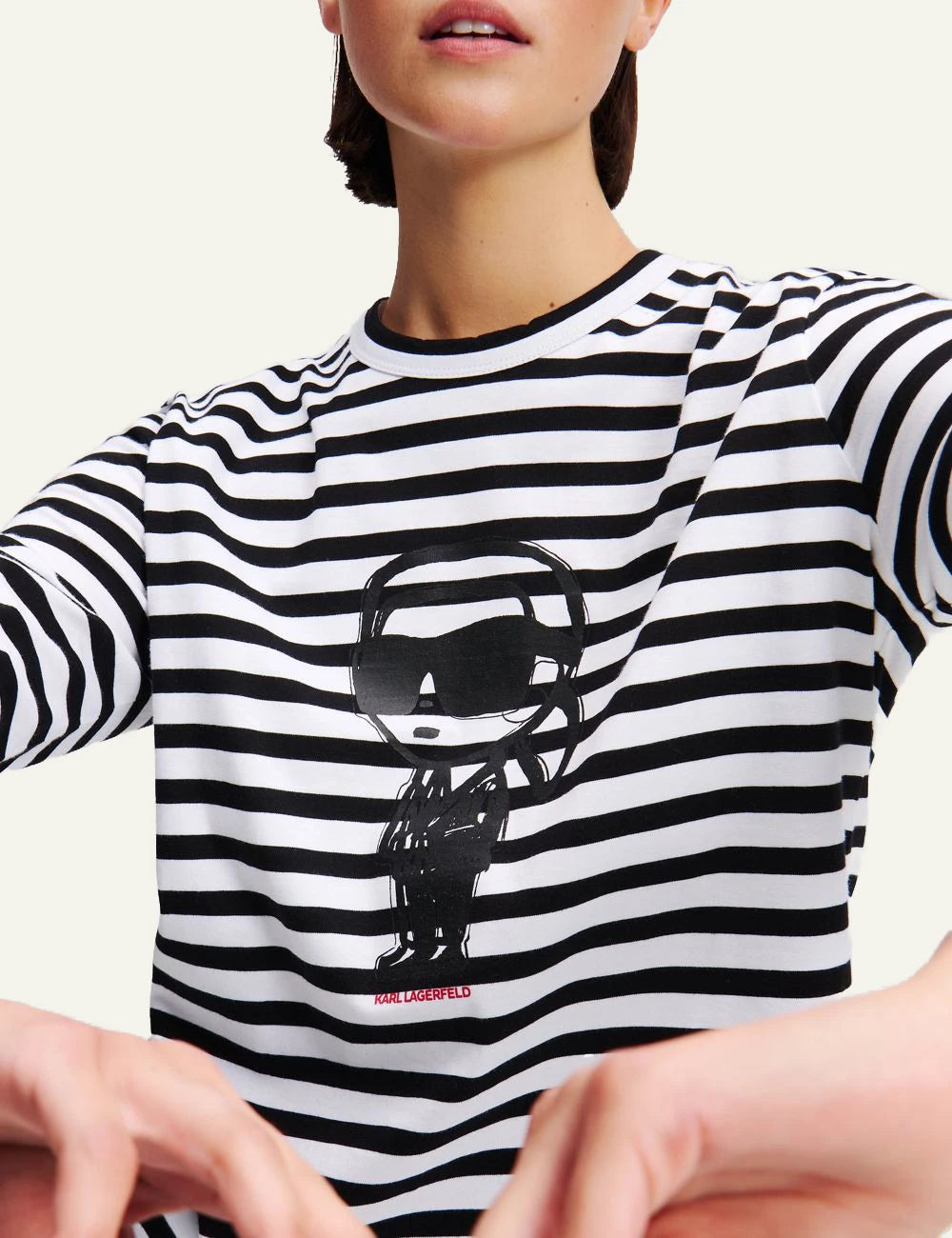 Karl Lagerfeld IKON Blouse striped black white chest artwork detail