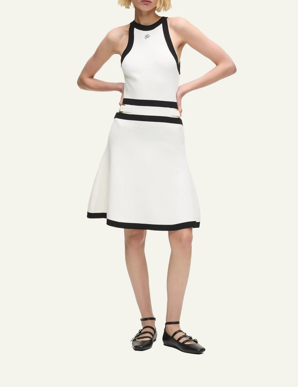 Karl Lagerfeld autograph knit dress white black front full body