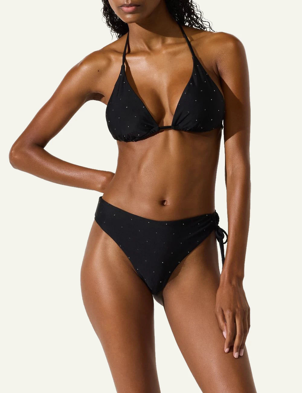 Karl Lagerfeld Rhinestone Bikini Bottom Black Model Front