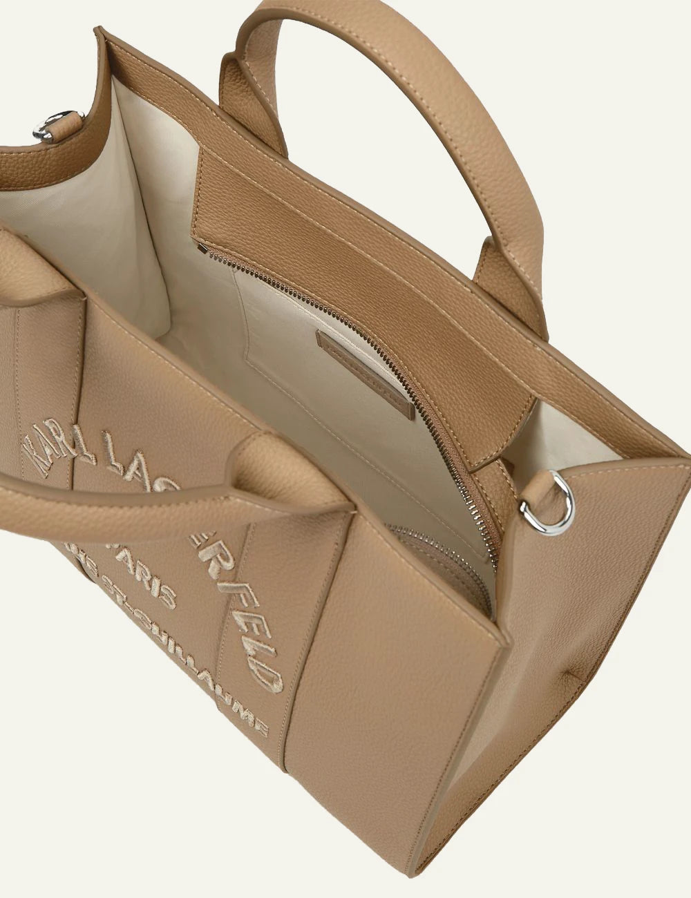 Karl Lagerfeld Rue St Guillaume Tote Bag Beige interior zip pocket detail
