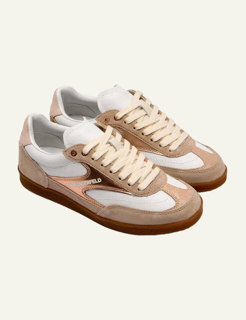 Karl Lagerfeld Sneakers Beige Rose Gold pair angled view