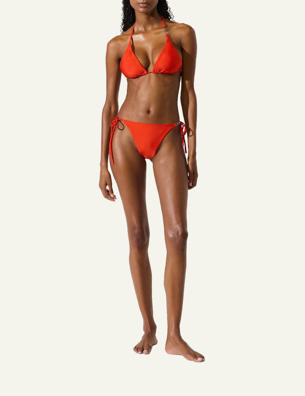Karl Lagerfeld Triangle Bikini Top Orange Model Full Body