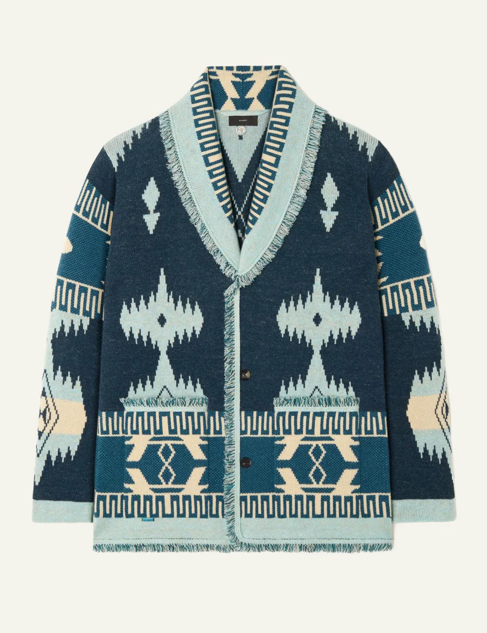 Ανδρική πλεκτή ζακέτα Alanui ethnic knit cardigan μπλε front view