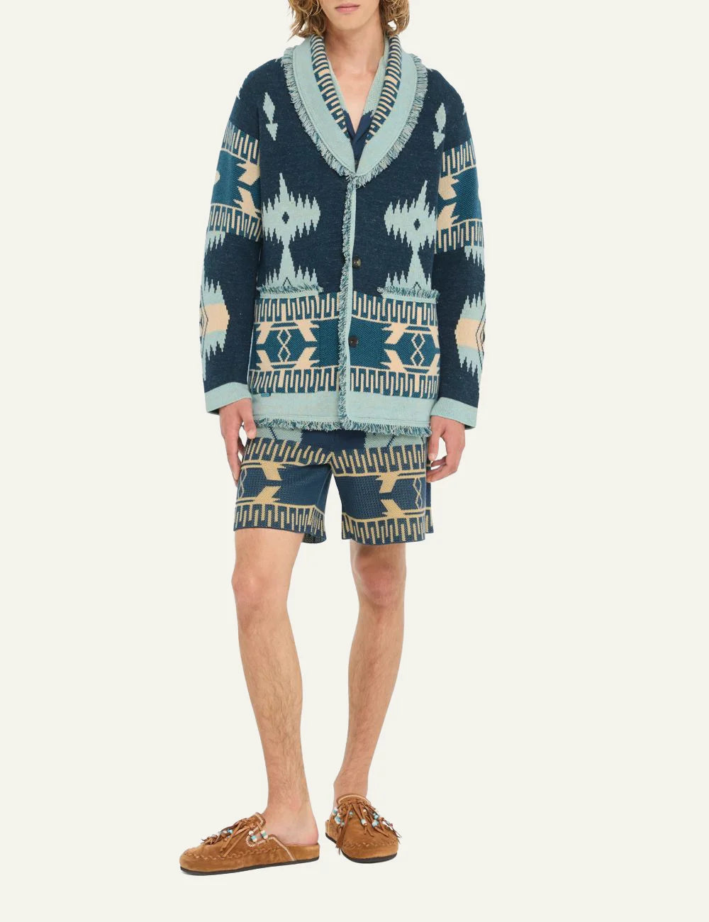 Ανδρική ζακέτα Alanui φορεμένη ethnic knit cardigan relaxed fit 